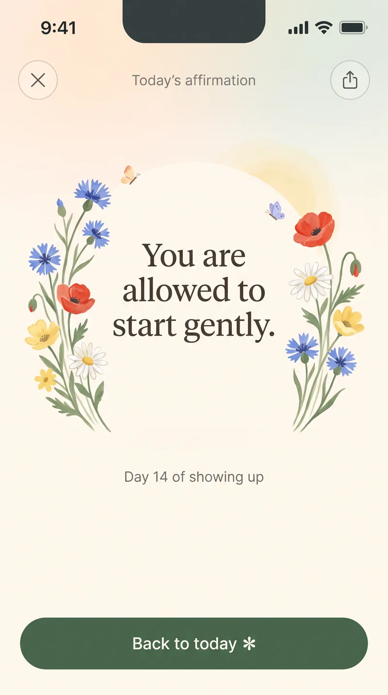 Today's affirmation — You are allowed to start gently, wreathed in wildflowers